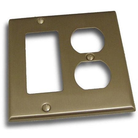D & H DISTRIBUTING Double Rocker and Receptacle Outlet Switch Plate; Satin Nickel MA478630